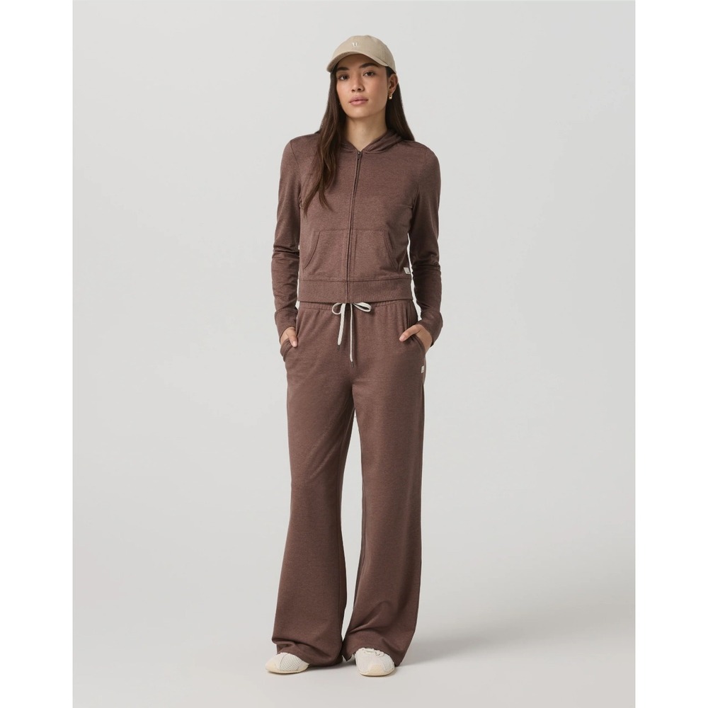 Vuori Halo Mini Full Zip Hoodie Sable Heather Brown Cropped Sweatshirt Womens - Picture 14 of 15